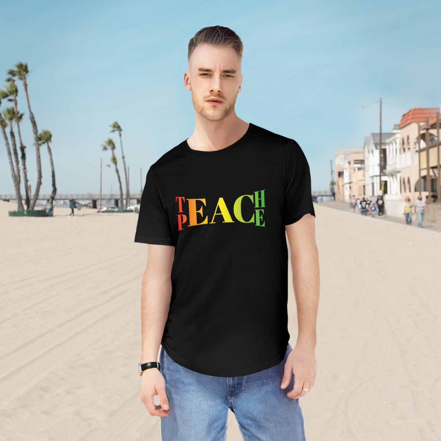 Teach Peace Men's Jersey Curved Hem Tee