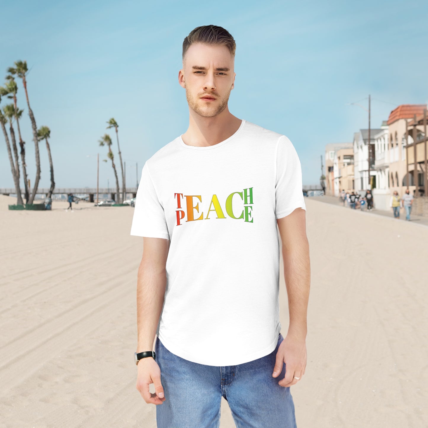 Teach Peace Men's Jersey Curved Hem Tee