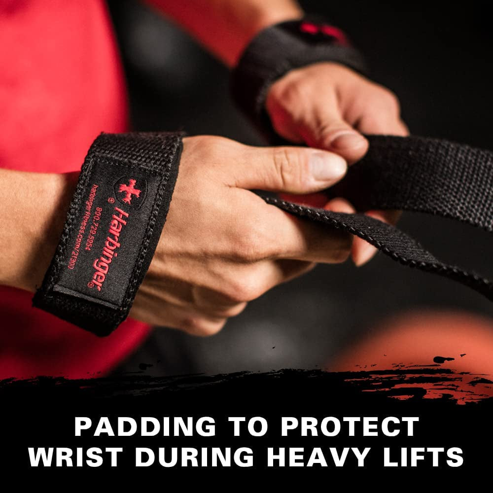 Harbinger Padded Cotton Lifting Straps with Neotek Cushioned Wrist (Pair)