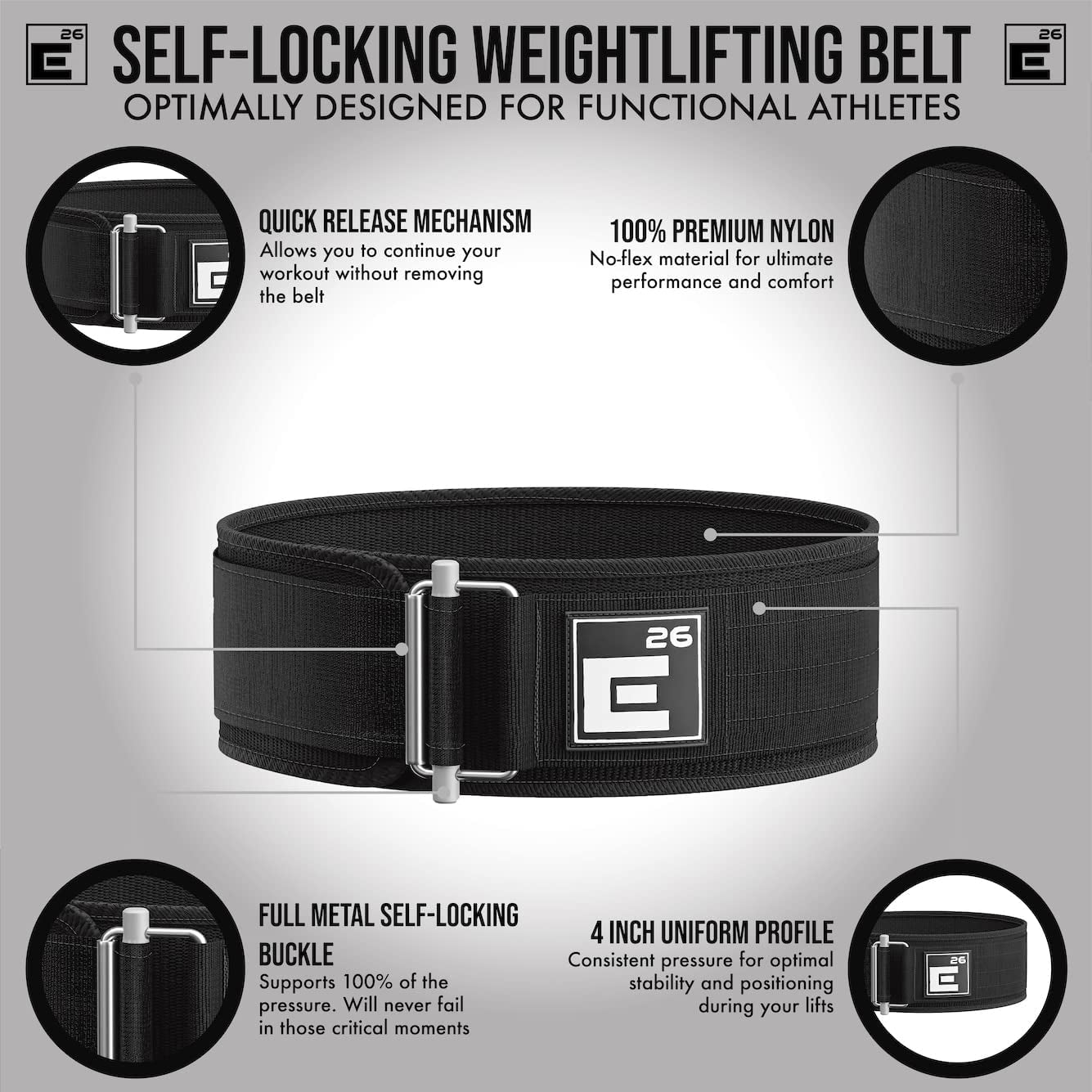 Self-Locking Weight Lifting Belt Premium Weightlifting Belt for Serious Functional Fitness