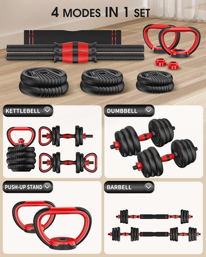 Adjustable Dumbbell Set  Free Weights Dumbbells 4 in 1 Weight Set Dumbbell Barbell