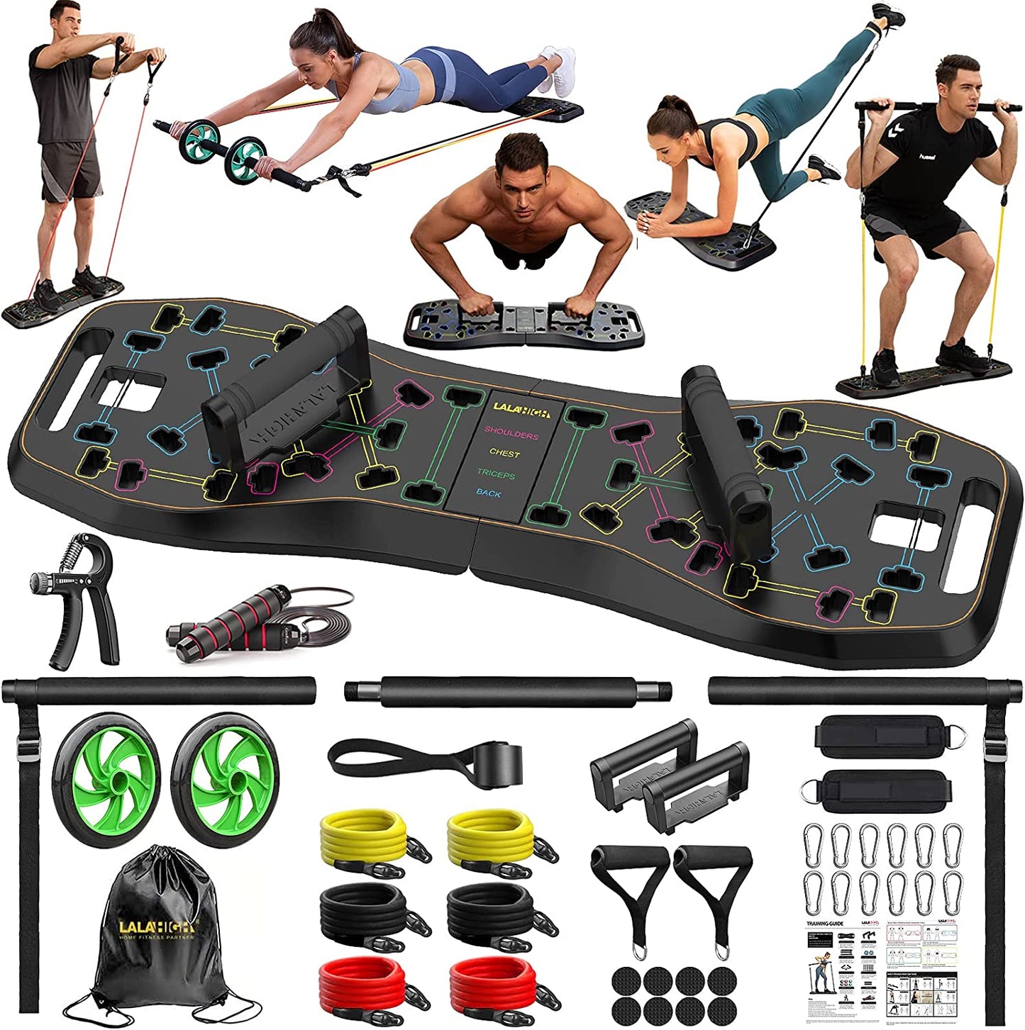 Portable Home Gym System: Large Compact Push up Board Pilates Bar 20 Fitness Accessories 