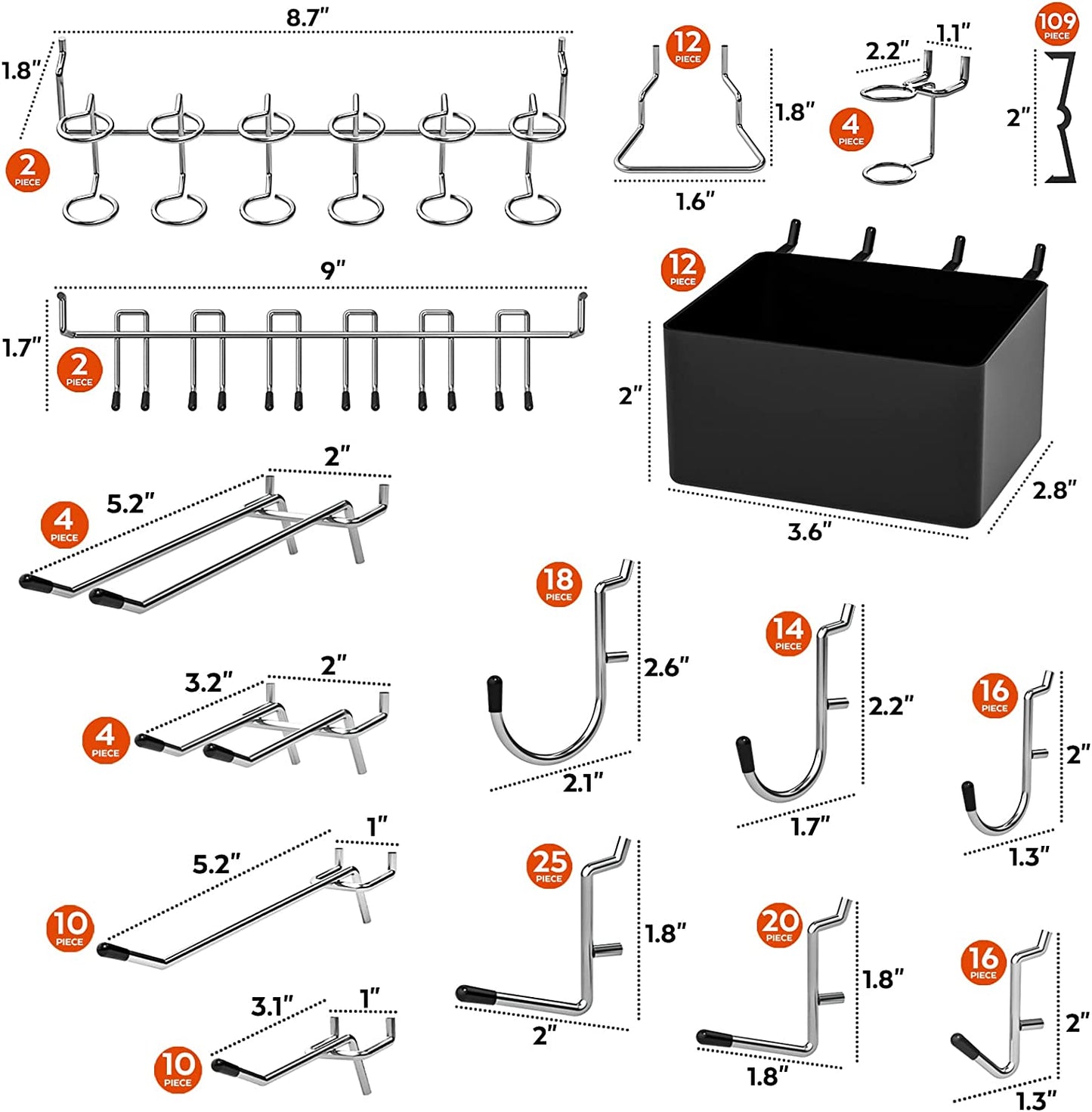  278PCS Pegboard Accessories Organizer Kit Peg Board Hooks Set with Bins Organizing Various Tools