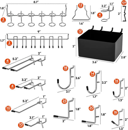  278PCS Pegboard Accessories Organizer Kit Peg Board Hooks Set with Bins Organizing Various Tools