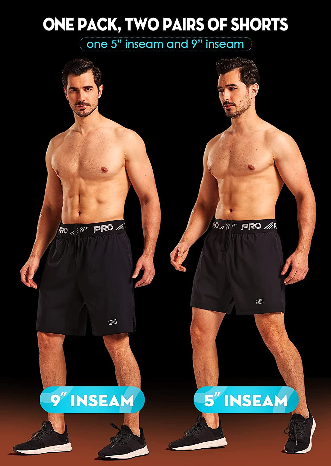 2 Pack Workout Running Shorts Quick Dry Athletic Shorts 5" and 9" Lightweight Gym Shorts with Zipper