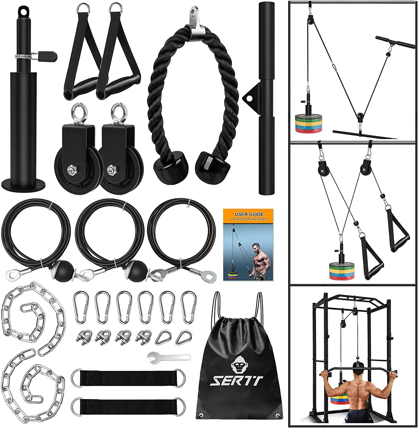 Weight Cable Pulley System Gym Upgraded Cable Pulley Attachments LAT Pull Down Biceps Curl Tricep