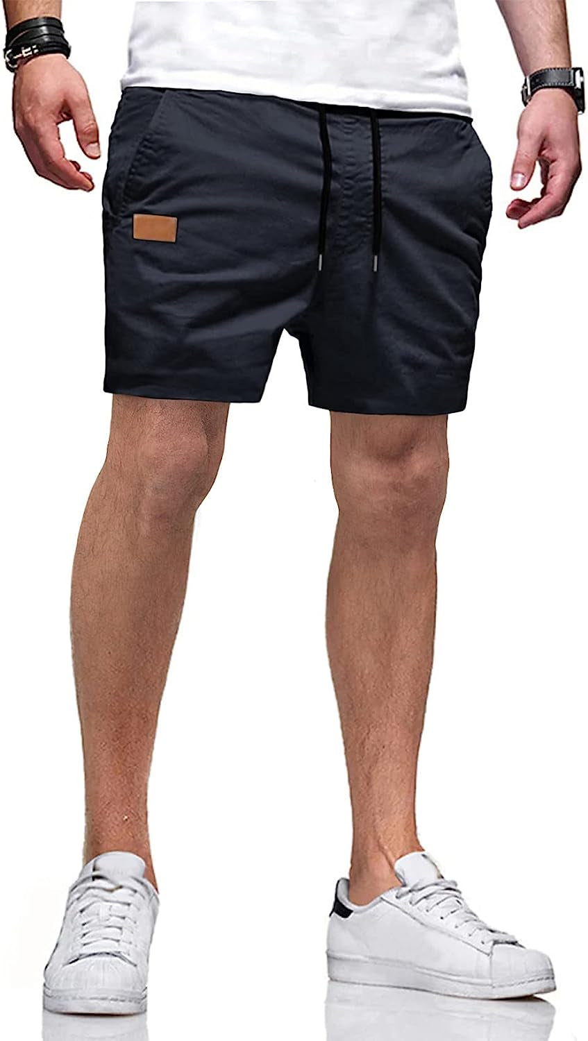 Mens Casual Shorts Cotton Drawstring Summer Beach Stretch Twill Chino Golf Shorts with Pockets