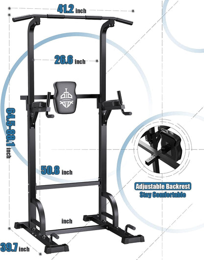 Power Tower Dip Station Pull up Home Gym Strength Training Workout Equipment, 400LBS.