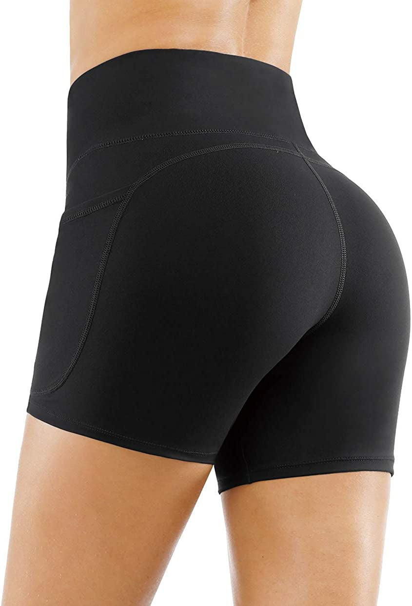 High Waist Yoga Shorts Women'S Tummy Control Fitness Athletic Workout Running Shorts Deep Pockets