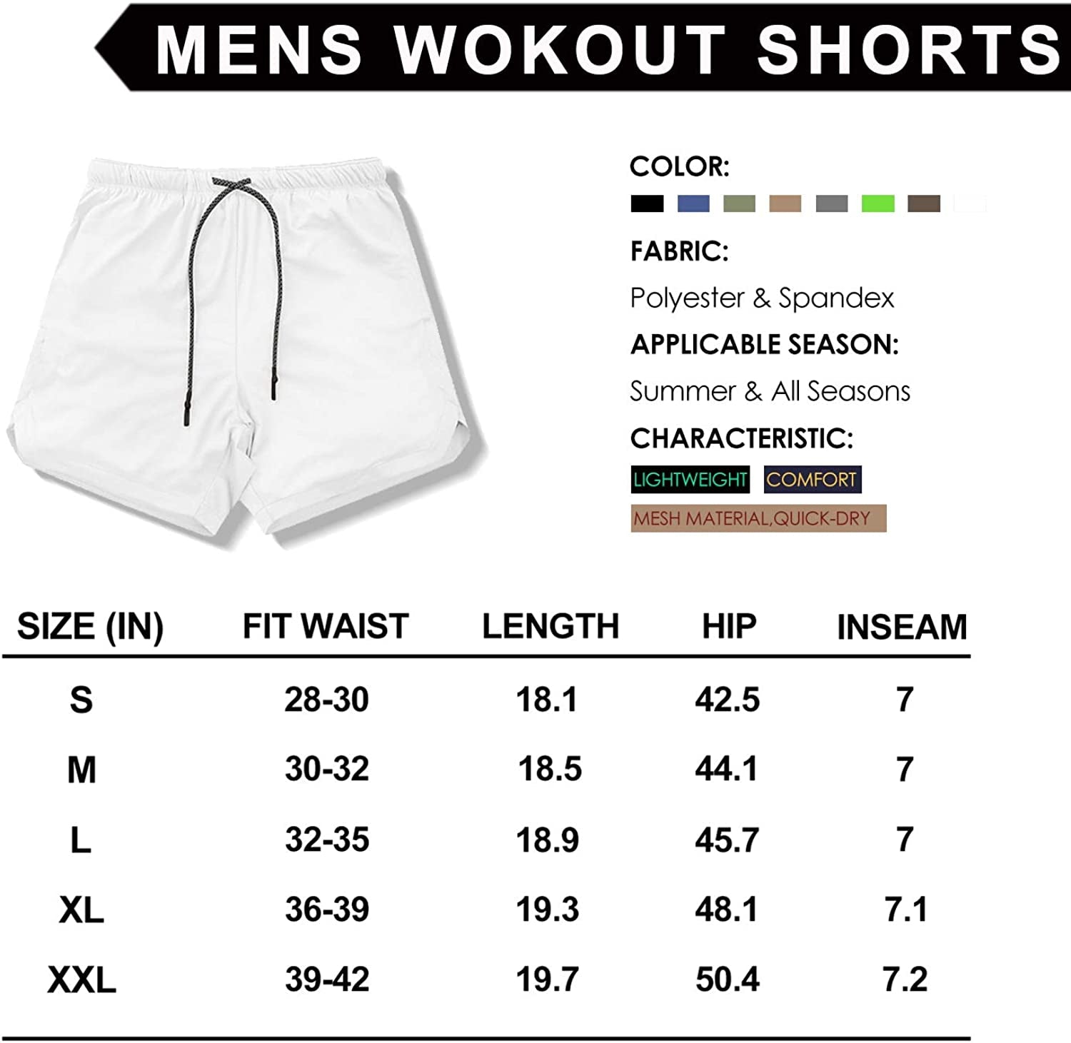 Men'S 2 in 1 Workout Running Shorts Lightweight Training Yoga Gym 7" Short with Zipper Pockets