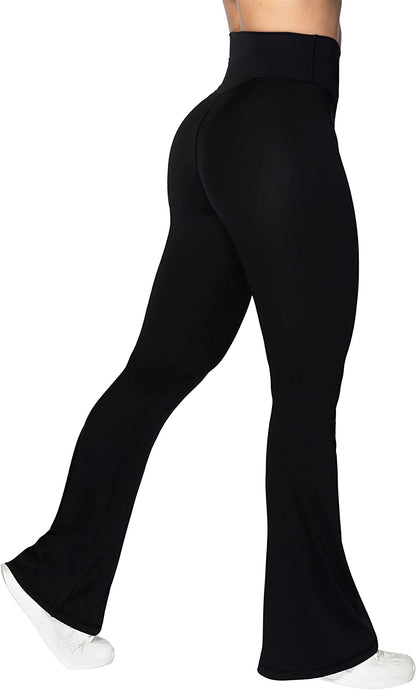 Flare Leggings Crossover Yoga Pants with Tummy Control High-Waisted and Wide Leg