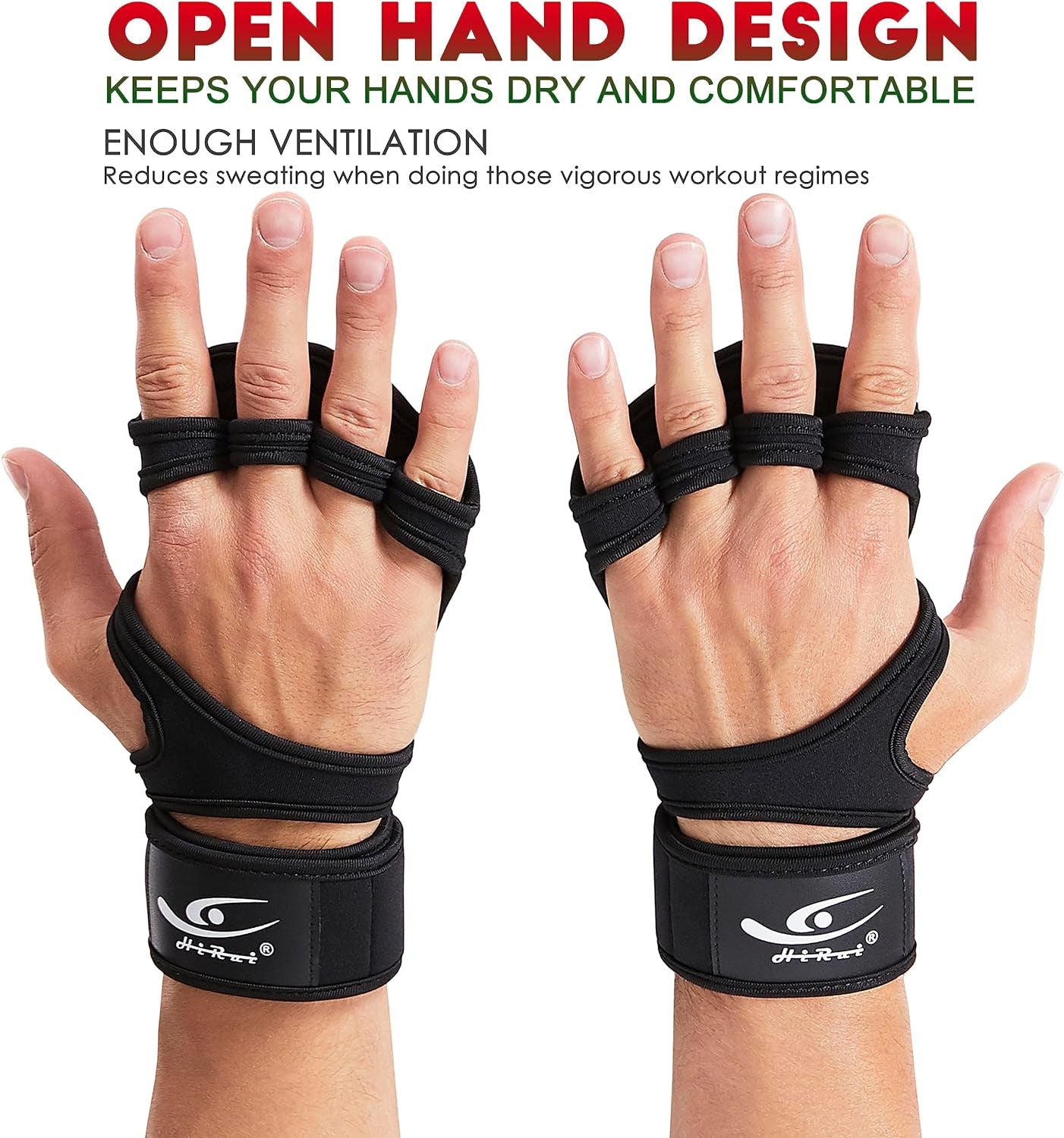 Hirui Ventilated Weight Lifting Workout Gloves Men Women Built-In Wrist Wraps and Non-Slip