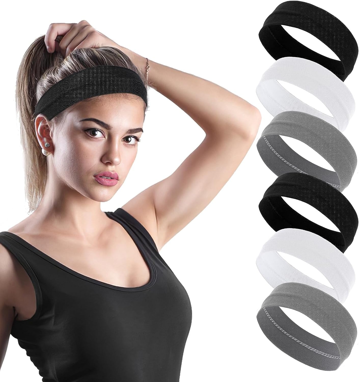 6Pcs Workout Headbands for Women Non Slip Sweatbands Elastic Sweat Hair Bands Sports Headband