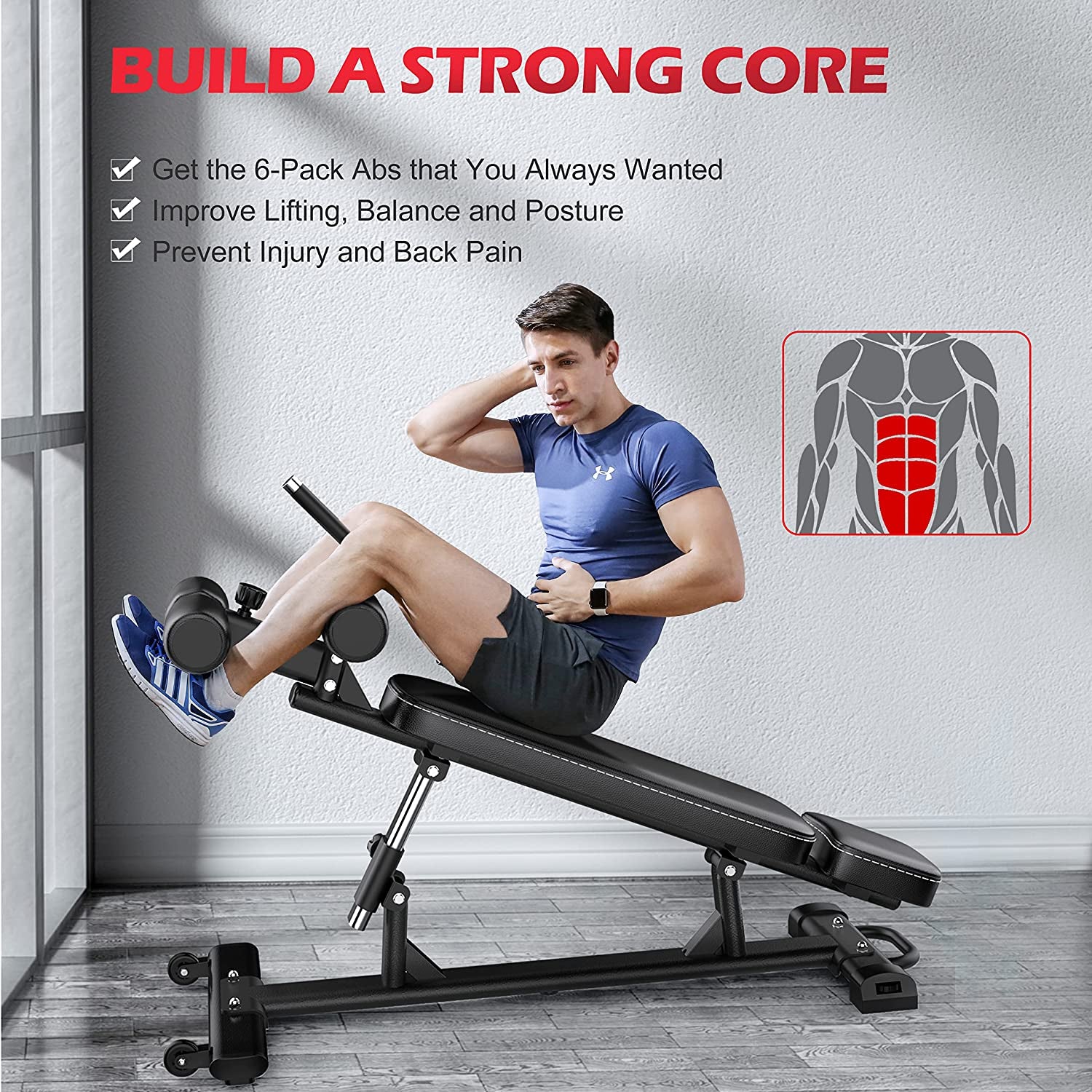 Commercial Sit-Up Bench Core Workouts and Decline Bench Press Adjustable Weight Bench