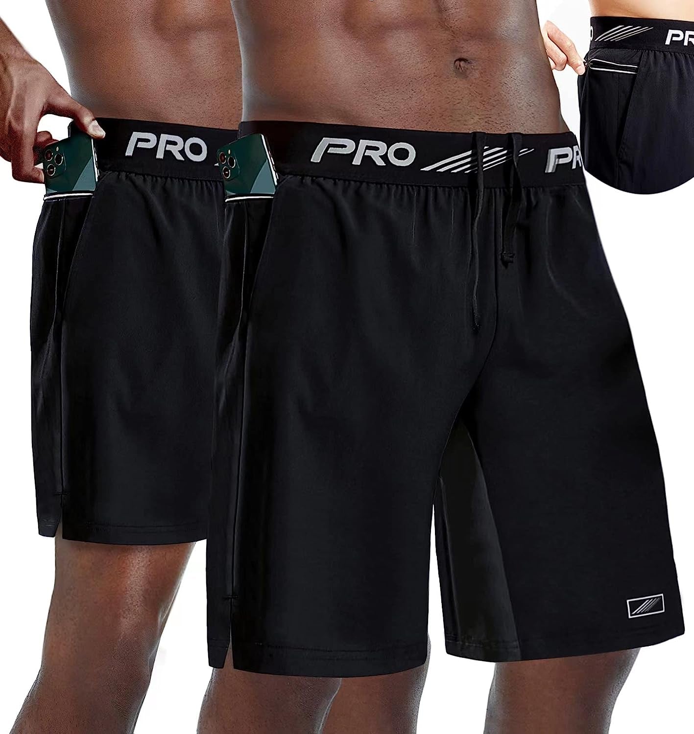 2 Pack Workout Running Shorts Quick Dry Athletic Shorts 5" and 9" Lightweight Gym Shorts with Zipper