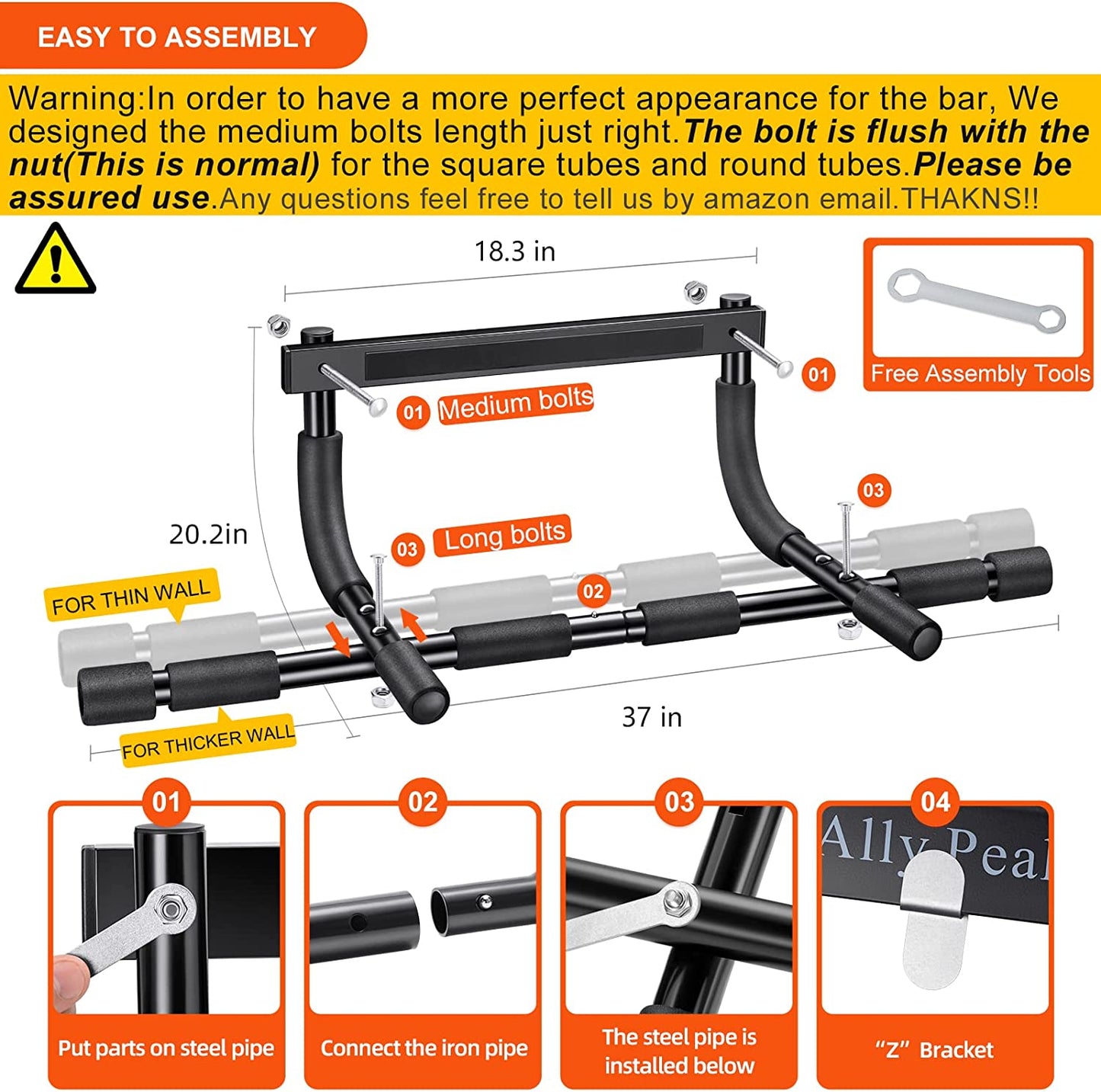 Pull up Bar Doorway Thickened Steel Max Limit 440 Lbs Upper Body Fitness Workout Bar