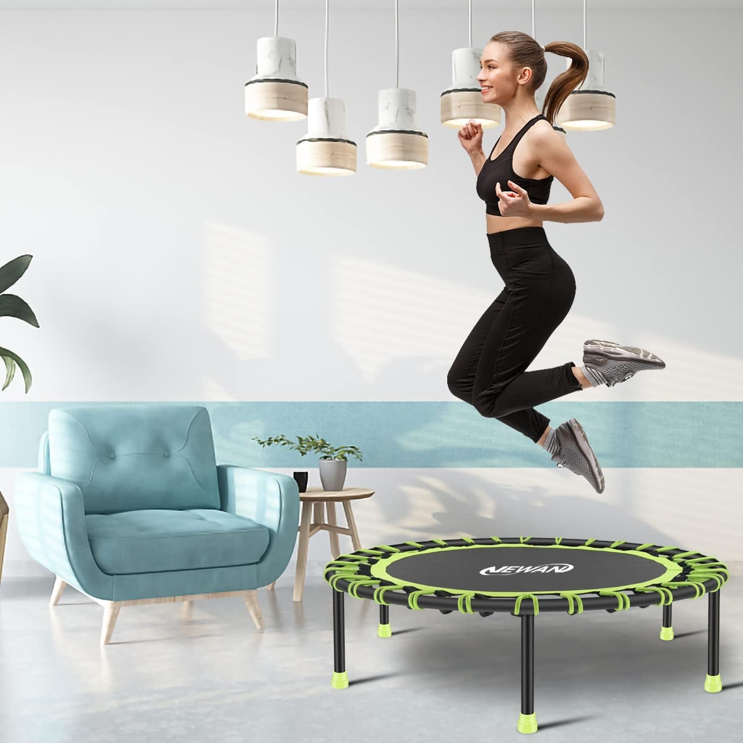 Silent Mini Trampoline Fitness Trampoline Bungee Rebounder Jumping Cardio Trainer Workout Adults-Max