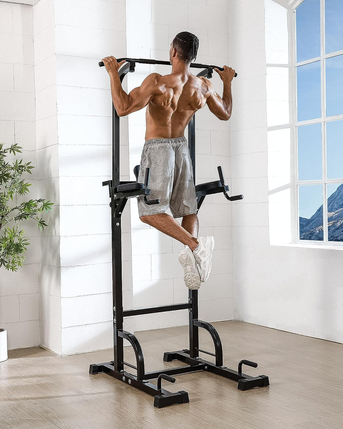 Power Tower Dip Station Pull up Home Gym Strength Training Workout Equipment, 400LBS.