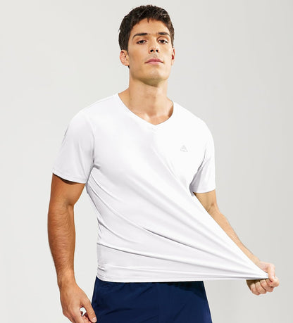 Men V Neck Athletic Shirts Lightweight Gym Workout Running Short Sleeve Tee Shirts Moisture Wicking