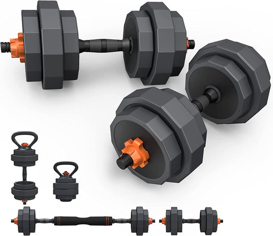 Adjustable Weight Dumbbell Free Weights with 4 Modes Used as Barbell Kettlebell with Star Collars