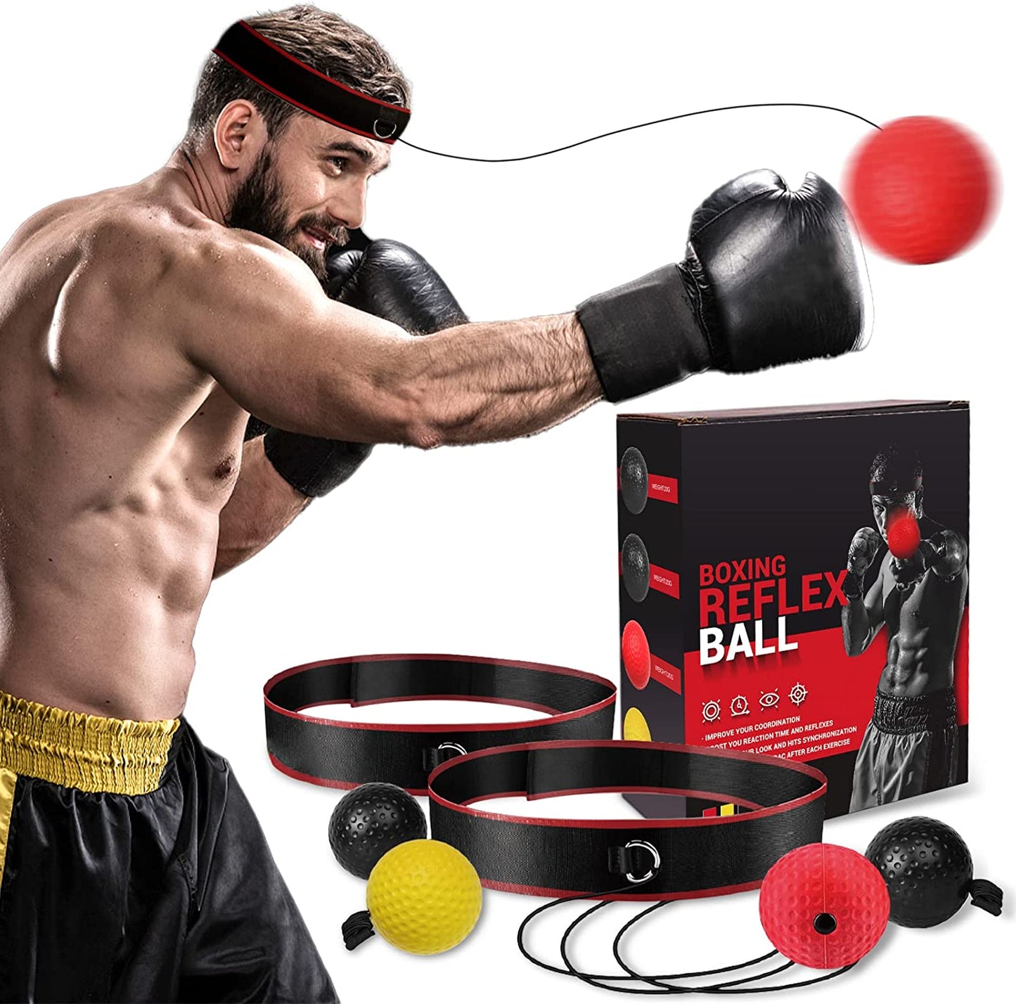 Boxing Reflex Ball Headband Set Boxing Equipment Include 4 Different Ball and 2 Adjustable 