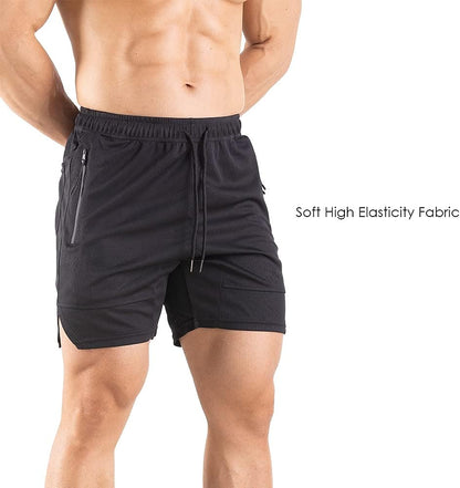 Gym Workout Shorts with Zipper Pockets Dry Fit Mens Mesh Athletic Shorts Running Bodybuilding 