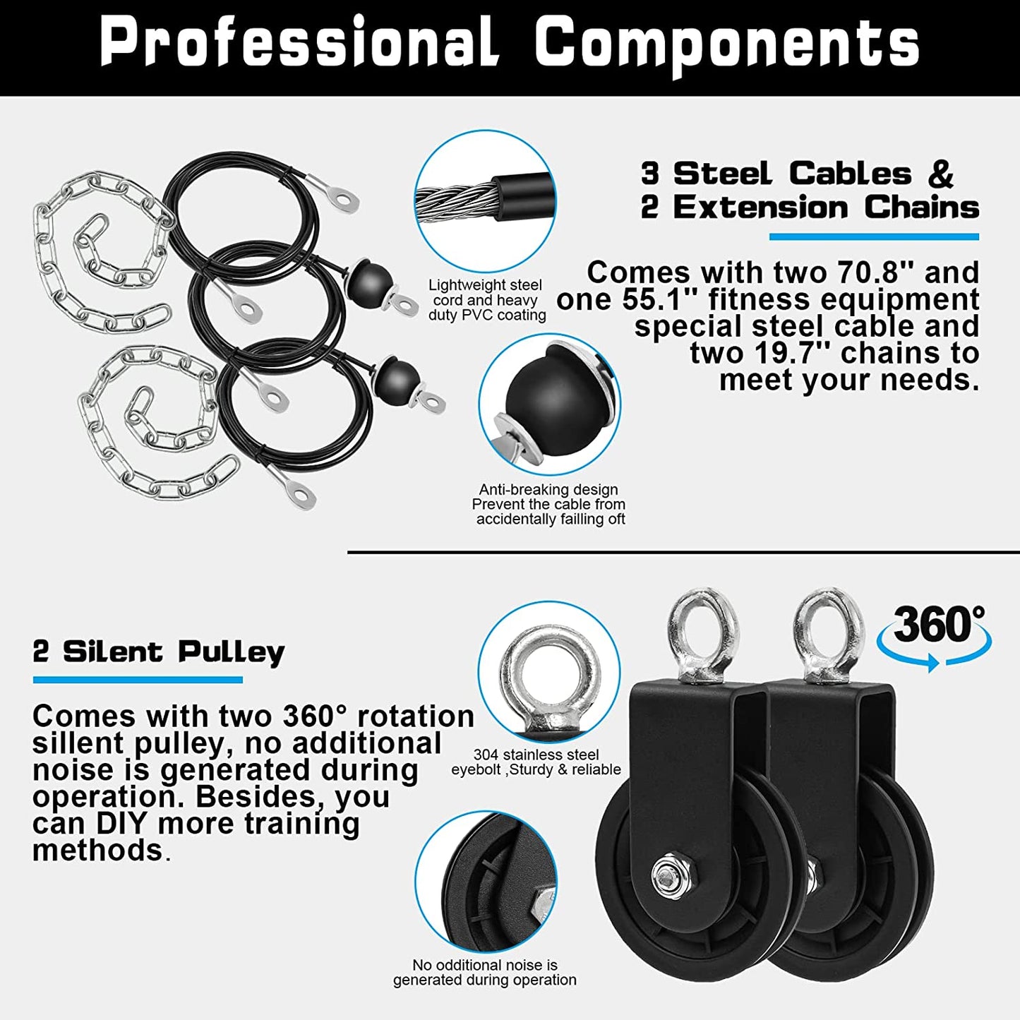 Weight Cable Pulley System Gym Upgraded Cable Pulley Attachments LAT Pull Down Biceps Curl Tricep