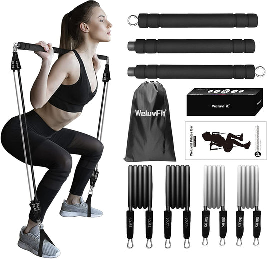 Pilates Bar Kit with Resistance Bands  Exercise Fitness Equipment Women Men Home Gym 