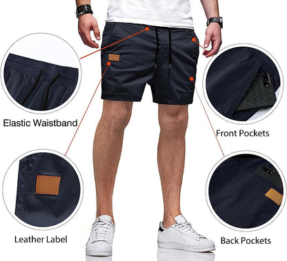 Mens Casual Shorts Cotton Drawstring Summer Beach Stretch Twill Chino Golf Shorts with Pockets