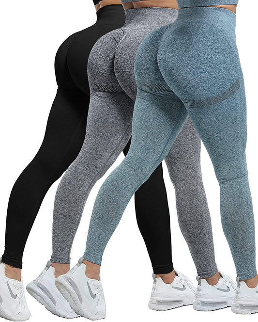 3 Piece Butt Lifting Leggings Women Gym Workout Scrunch Butt Seamless Yoga Leggings