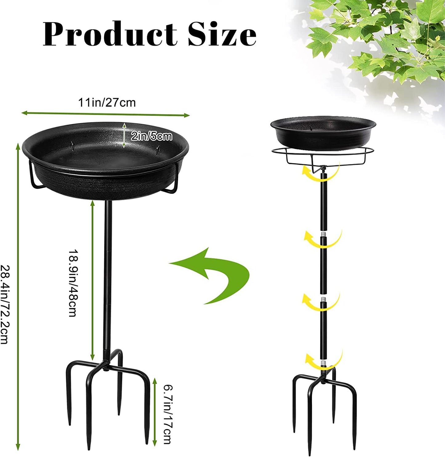 28In Freestanding Birdbaths Bowl Outdoor Free Standing Garden Bird Bath Bird Feeder Bowl with Metal 