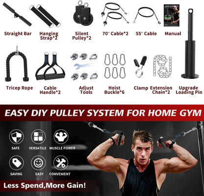 Cable Pulley System Gym Upgraded Weight Pulley System with 3 Detachable Handles