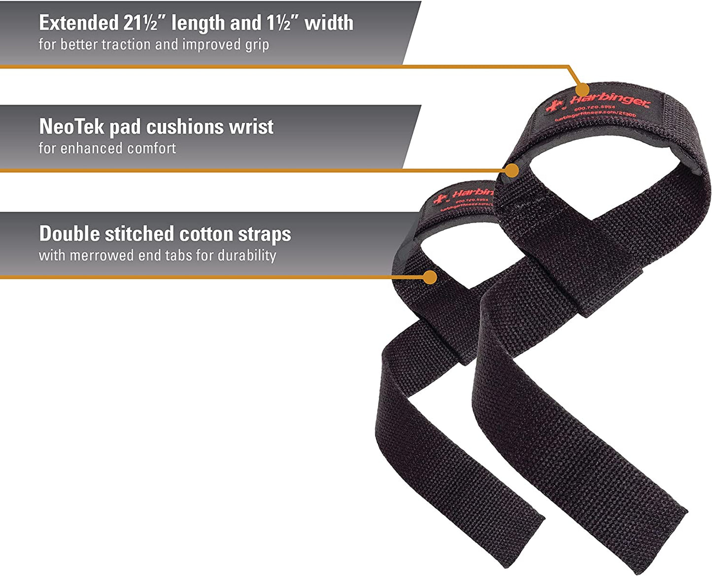 Harbinger Padded Cotton Lifting Straps with Neotek Cushioned Wrist (Pair)