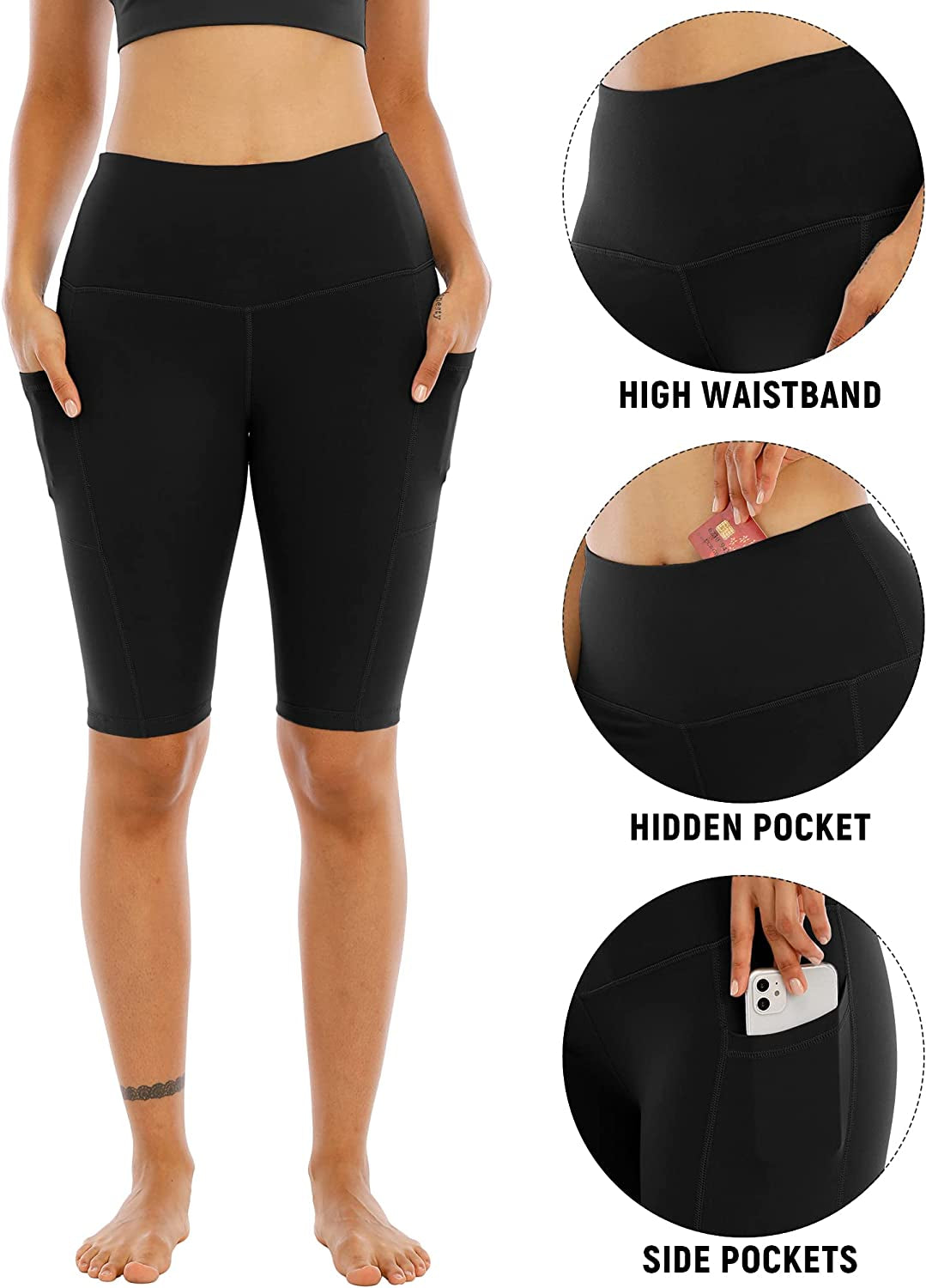 4 Pack Biker Yoga Shorts with Pockets Women,High Waisted Athletic Running Workout Gym Shorts 