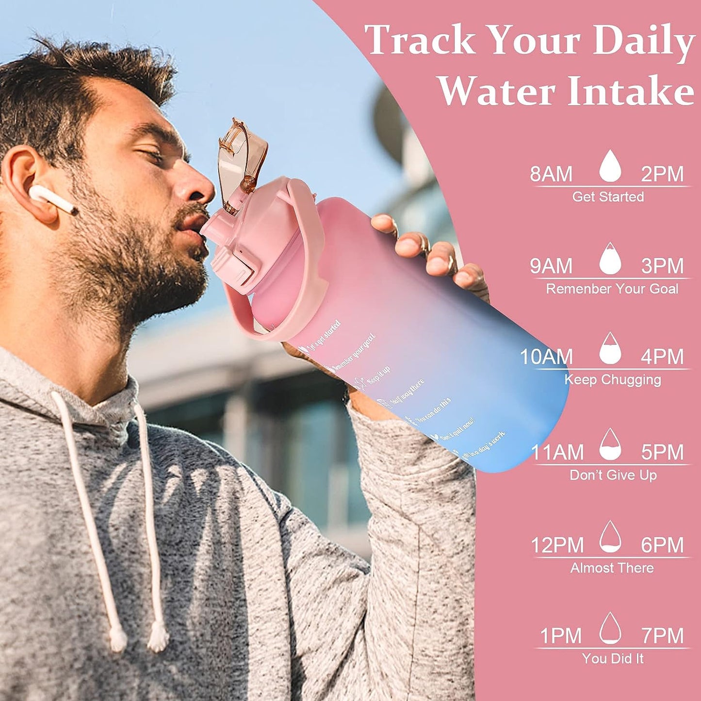 3 Pcs Water Bottles with Times to Drink and Straw Motivational Water Bottle with Time Marker