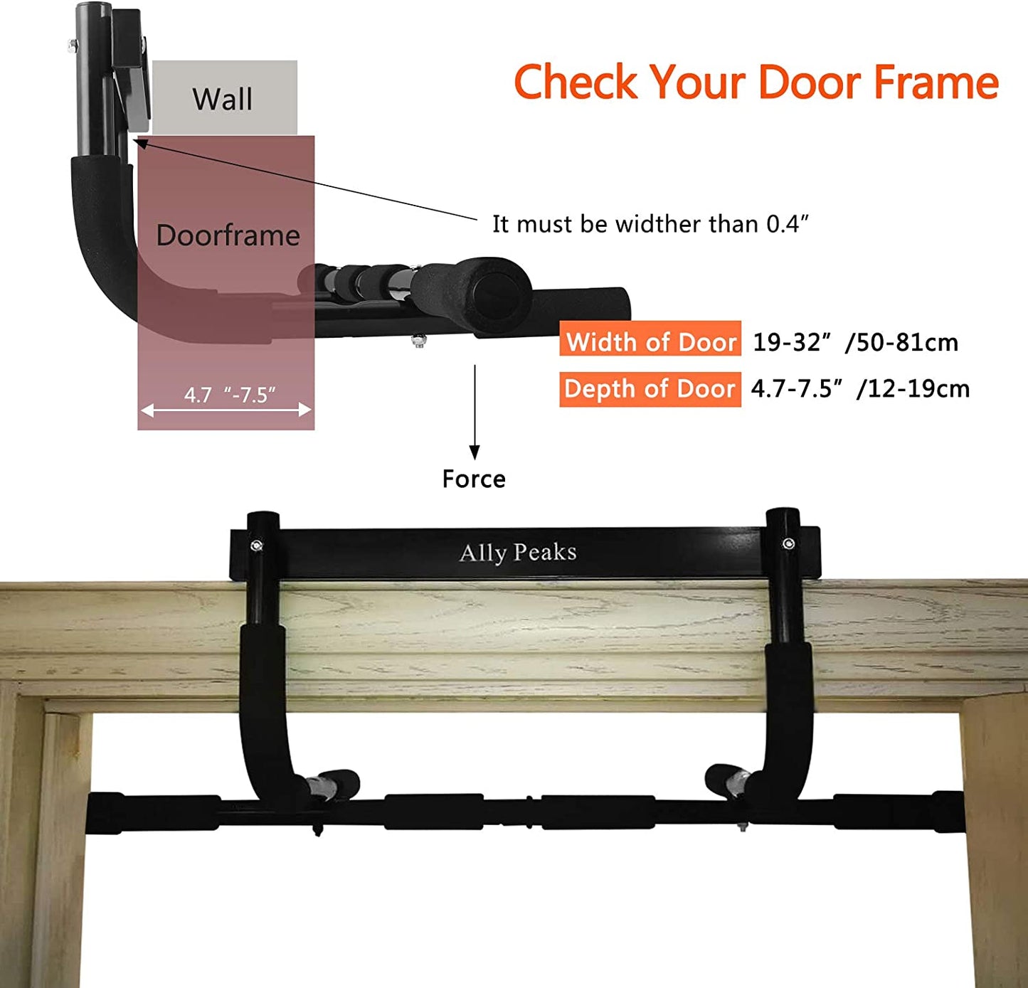 Pull up Bar Doorway Thickened Steel Max Limit 440 Lbs Upper Body Fitness Workout Bar