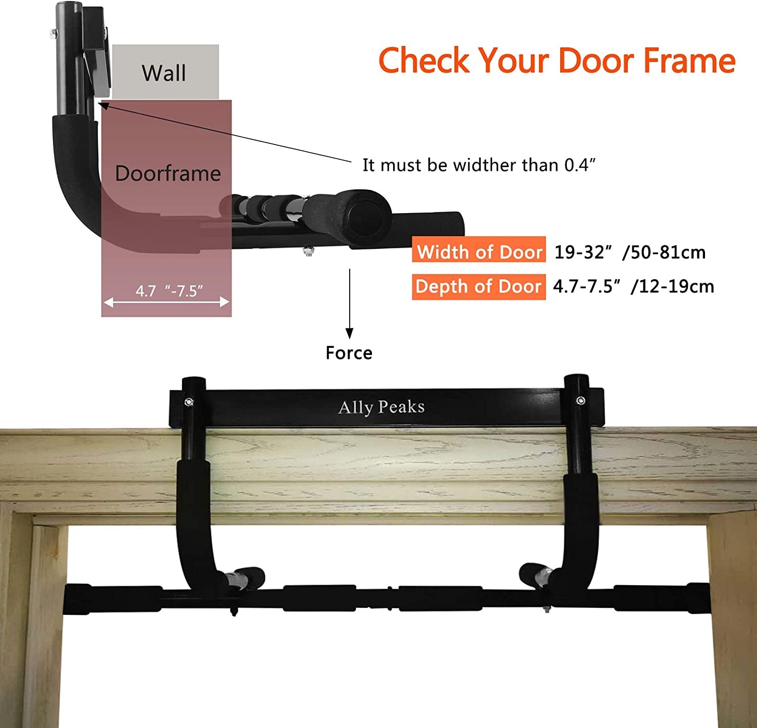 Pull up Bar Doorway Thickened Steel Max Limit 440 Lbs Upper Body Fitness Workout Bar