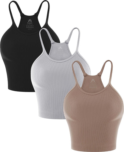 Crop Ribbed Tank Tops Seamless Racerback Camisoles No Pad Camis Cropped Workout Gym Yoga