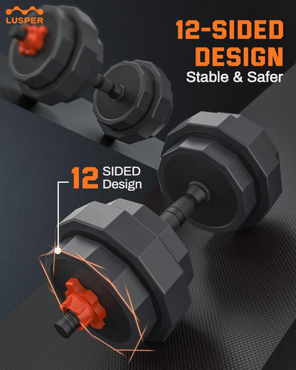 Adjustable Weight Dumbbell Free Weights with 4 Modes Used as Barbell Kettlebell with Star Collars