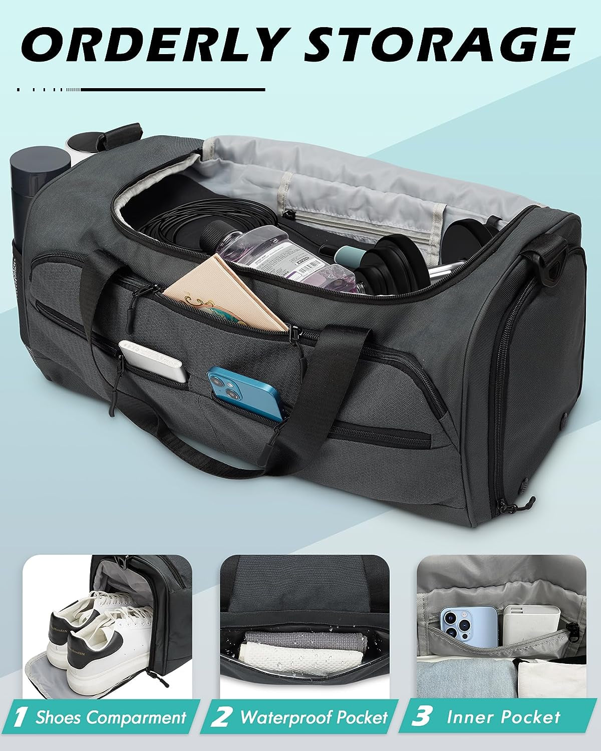 Gym Bag Men Women Sports Travel Duffel Bag with Shoes Compartment & Wet Pocket