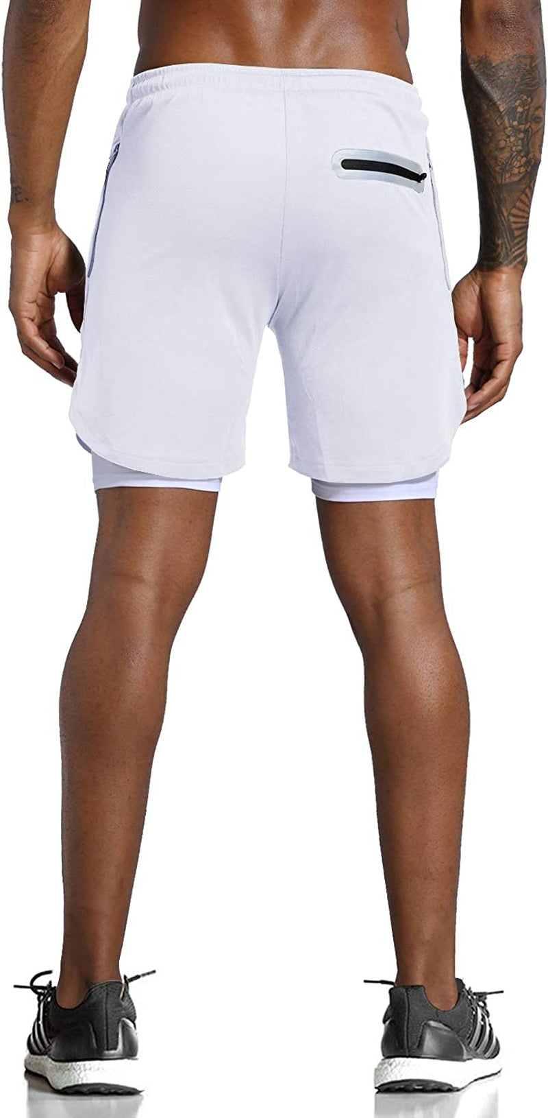 Men'S 2 in 1 Workout Running Shorts Lightweight Training Yoga Gym 7" Short with Zipper Pockets