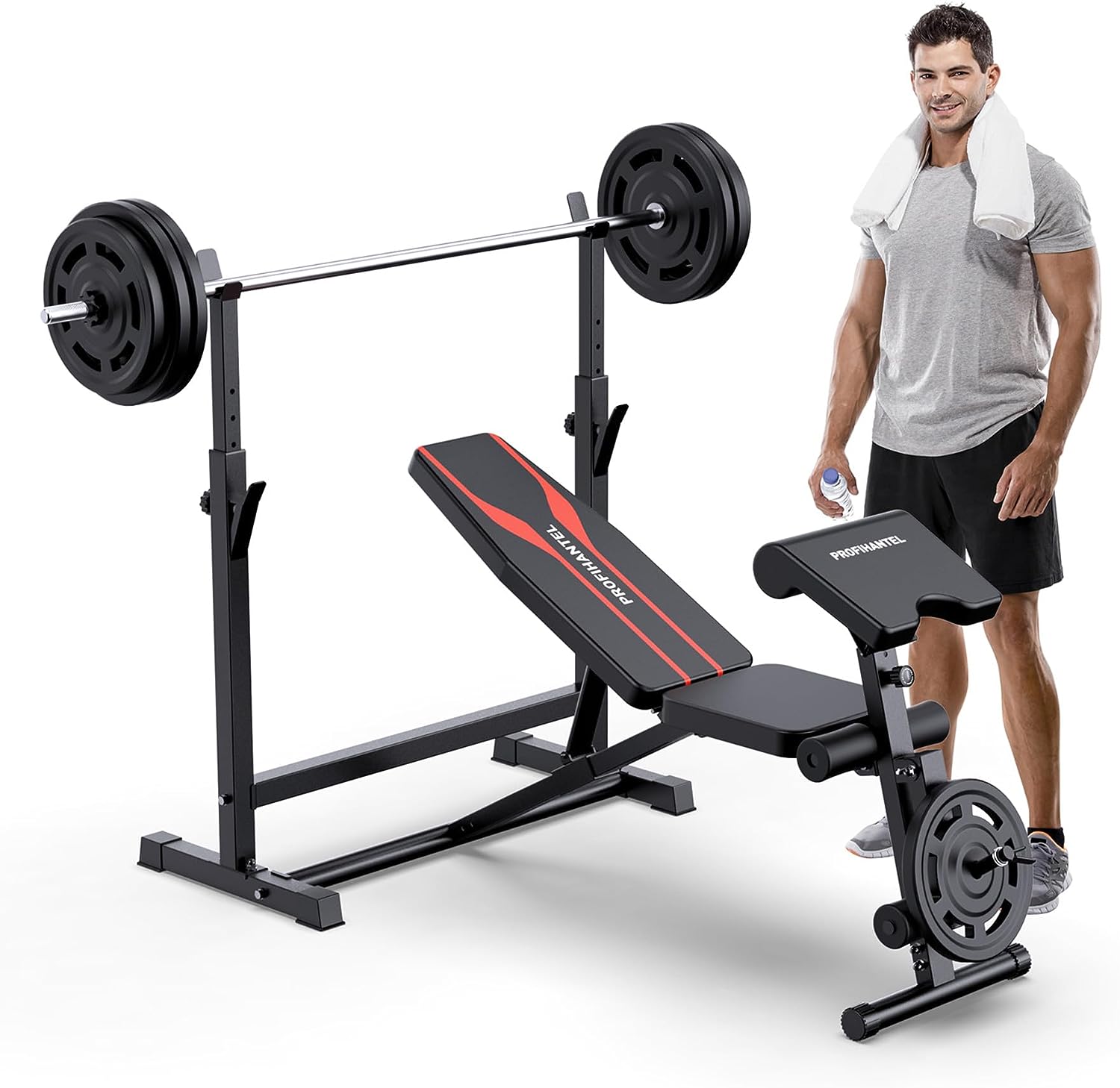 Workout Bench Bench Press Set with Preacher Curl Pad and Leg Developer Multi-Functional Home Gym 