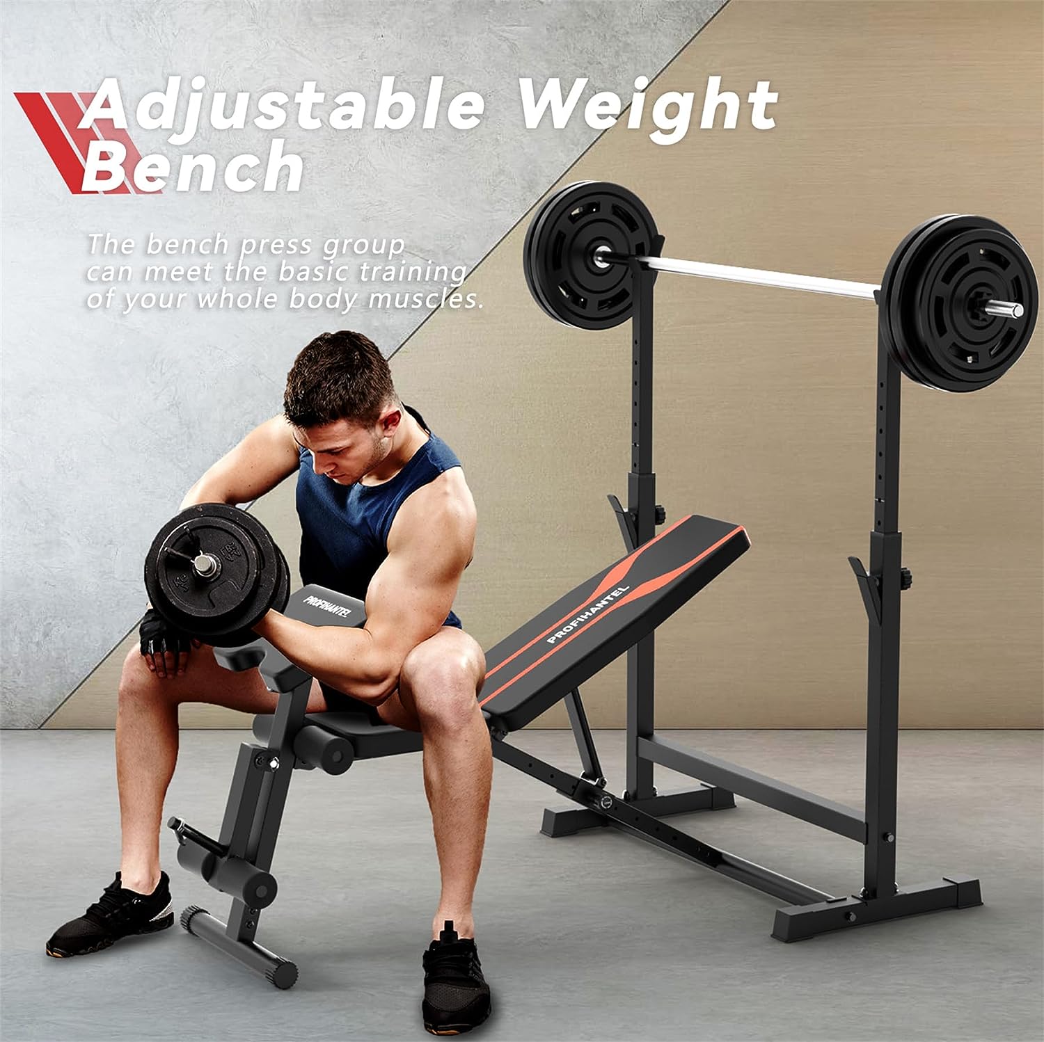 Workout Bench Bench Press Set with Preacher Curl Pad and Leg Developer Multi-Functional Home Gym 