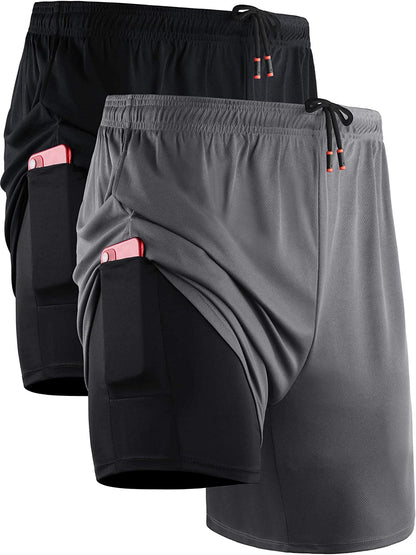 Men'S 2 in 1 Running Shorts with Liner,Dry Fit Workout Shorts with Pockets