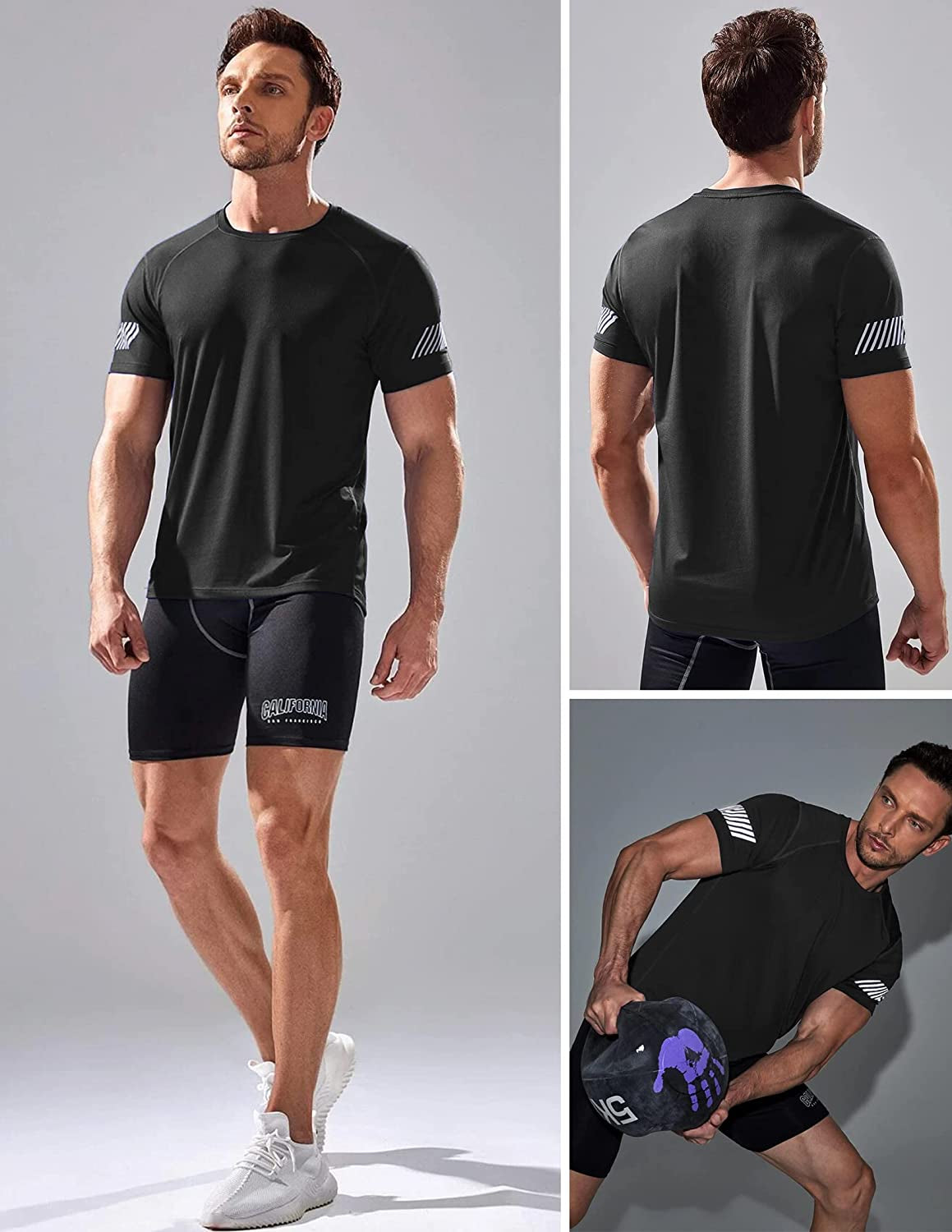 5 Pack Men’S Active Quick Dry Crew Neck T Shirts Running Gym Workout Short Sleeve Tee Tops Bulk