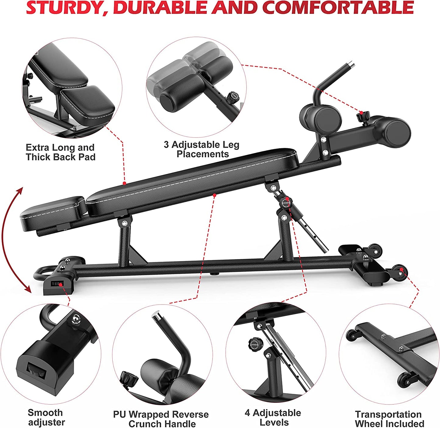 Commercial Sit-Up Bench Core Workouts and Decline Bench Press Adjustable Weight Bench