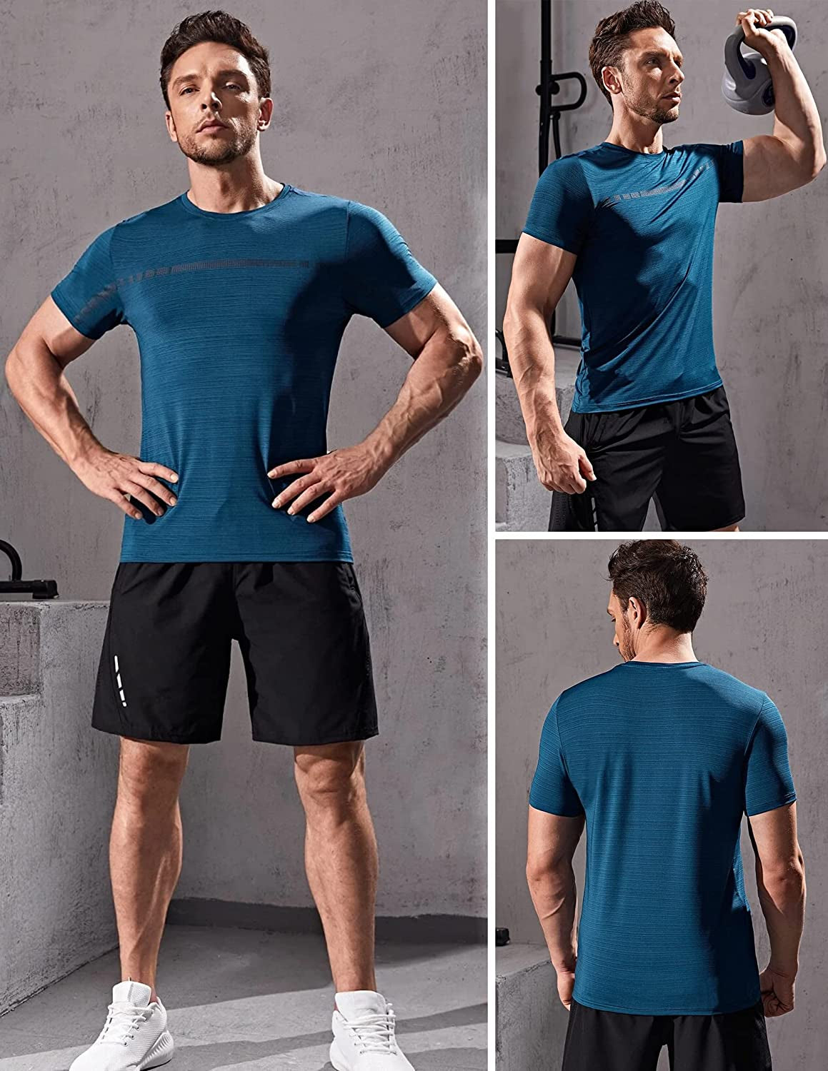 5 Pack Men’S Active Quick Dry Crew Neck T Shirts Running Gym Workout Short Sleeve Tee Tops Bulk