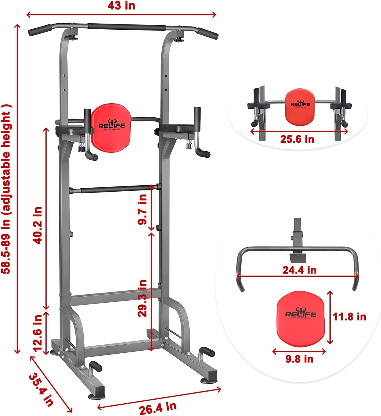 Power Tower Pull up Bar Station Workout Dip Station Home Gym Strength Training Fitness Equipment Newer 