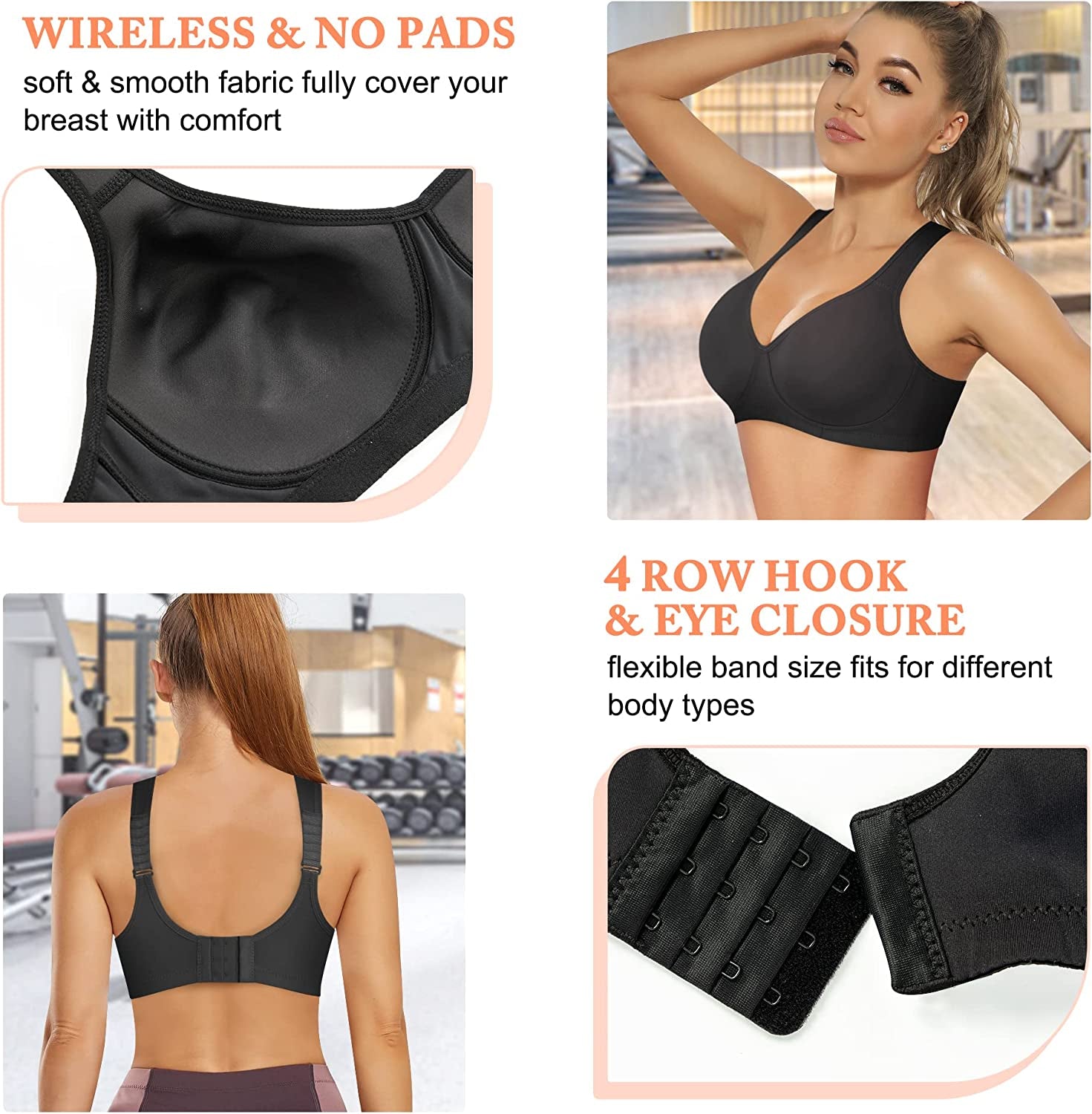 Impact Sports Bra Women Wireless Adjustable Straps Supportive Bounce Control Girls Gym Workout 