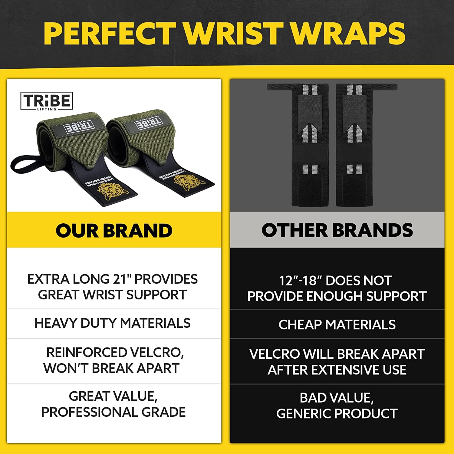 Heavy Duty Wrist Wraps and Lifting Straps 21" Wrist Wraps Weightlifting Men and 24" Wrist 